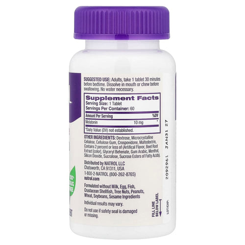 Natrol – Mélatonine 10 mg, Dissolution Rapide, Force Maximale, Fraise – 60 Comprimés – vue supplémentaire