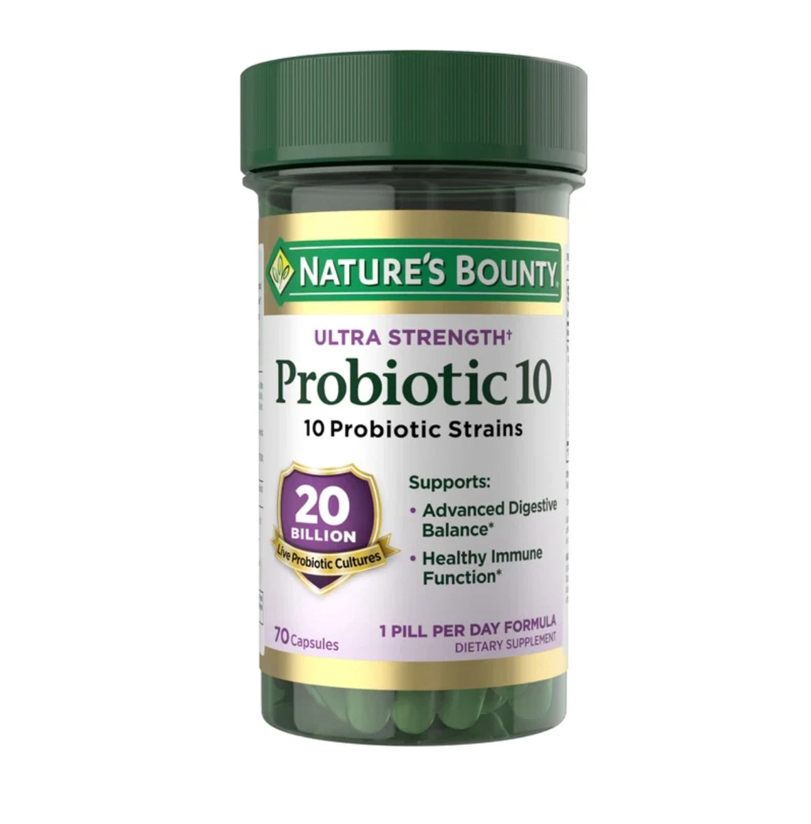 Nature's Bounty Ultra Strength Probiotic 10 – 70 gélules (Capsules) – photo produit