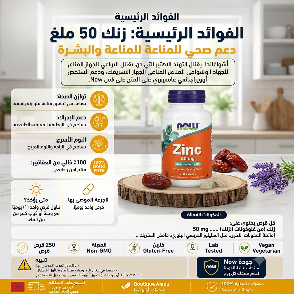 NOW Foods Zinc 50 mg – 250 comprimés – informations complémentaires