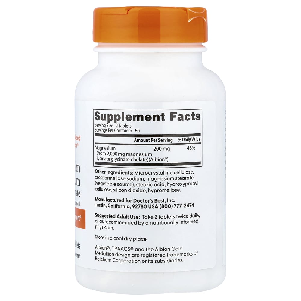 Doctor's Best High Absorption Magnesium Lysinate Glycinate – 200 mg – 120 comprimés – vue supplémentaire