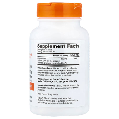 Doctor's Best High Absorption Magnesium Lysinate Glycinate – 200 mg – 120 comprimés – vue supplémentaire