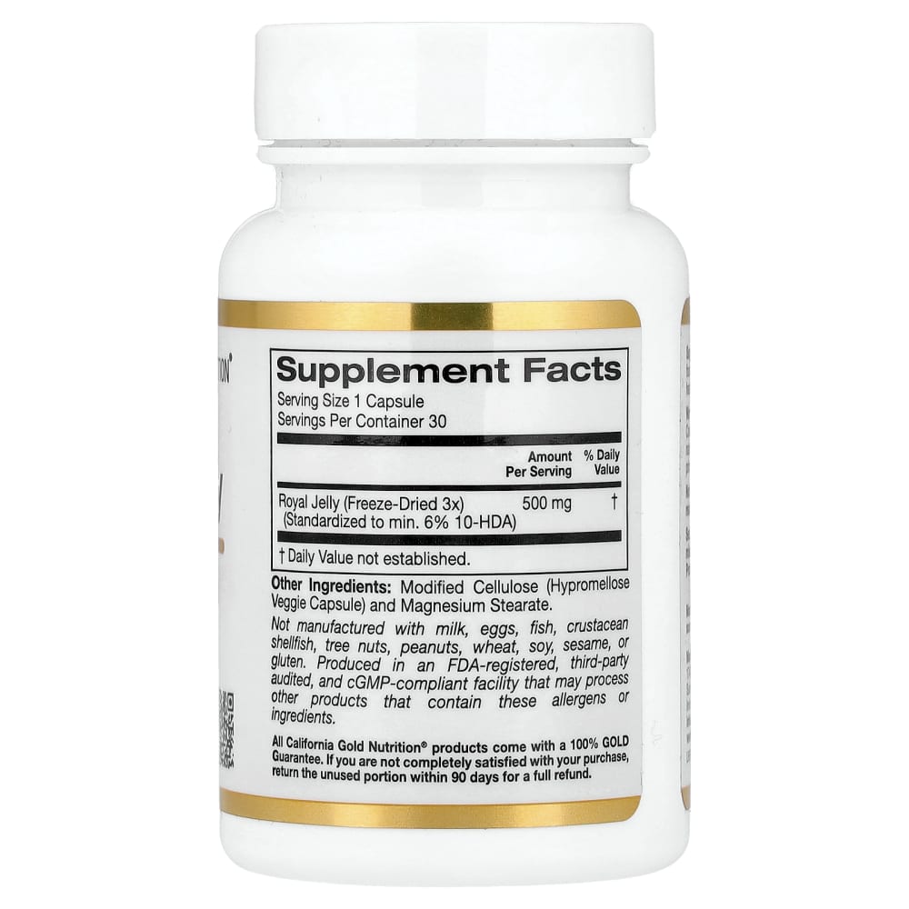 California Gold Nutrition Royal Jelly 500 mg – 30 gélules végétales (Veggie Capsules) – vue supplémentaire
