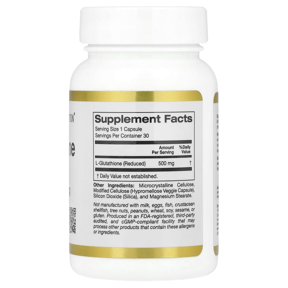 California Gold Nutrition L-Glutathione (Reduced) 500 mg – 30 gélules végétales (Veggie Capsules) – vue supplémentaire