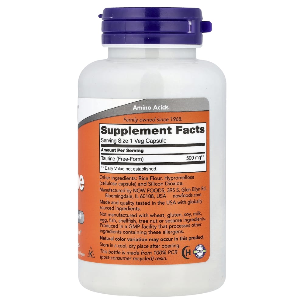 NOW Foods Taurine 500 mg – 100 gélules végétales (Veg Capsules) – vue supplémentaire