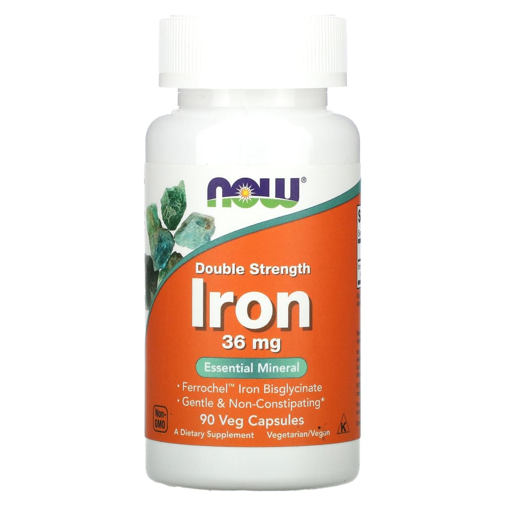 NOW Foods Iron Double Strength 36 mg – 90 gélules végétales – photo produit