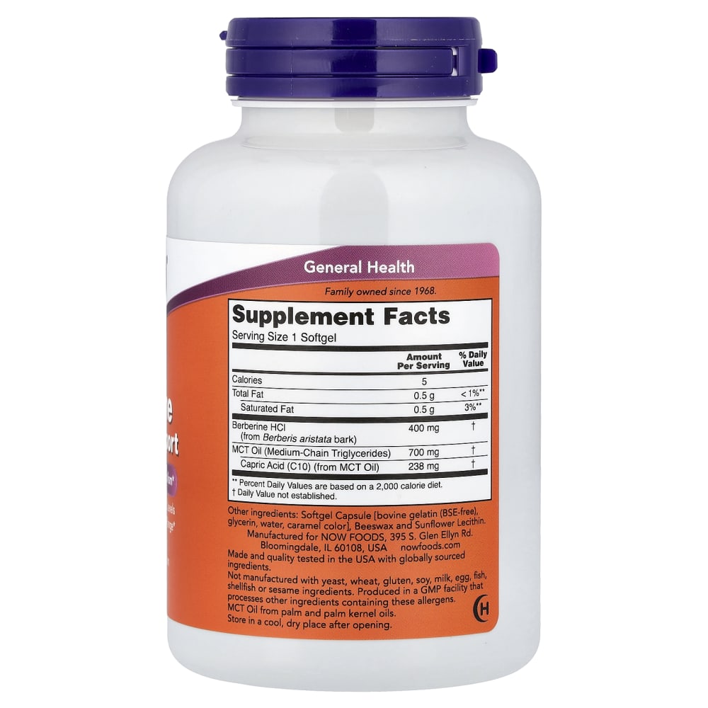 NOW Foods Berberine Glucose Support – 90 capsules molles (Softgels) – vue supplémentaire
