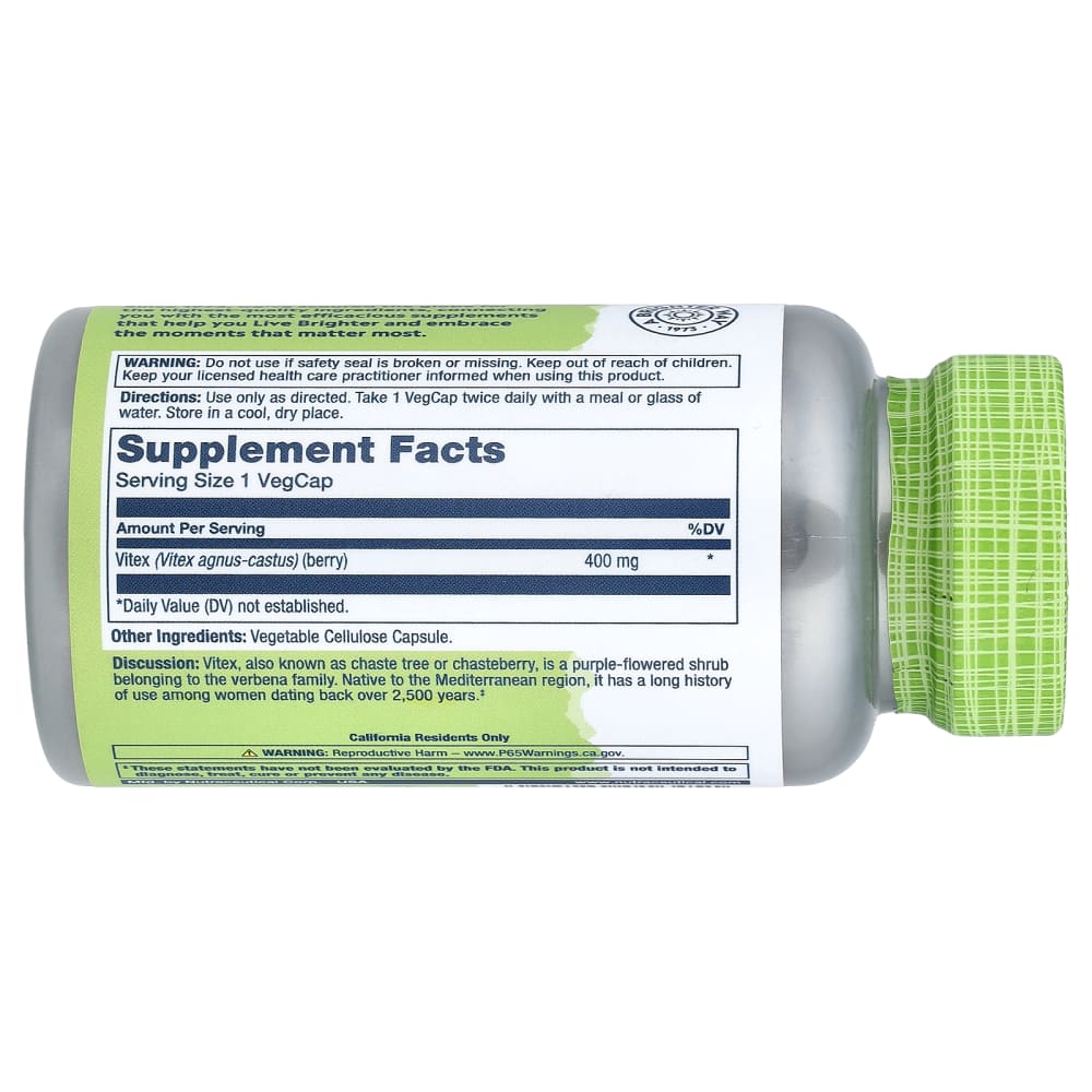 Solaray – Vitex 400 mg – 100 Capsules – vue supplémentaire