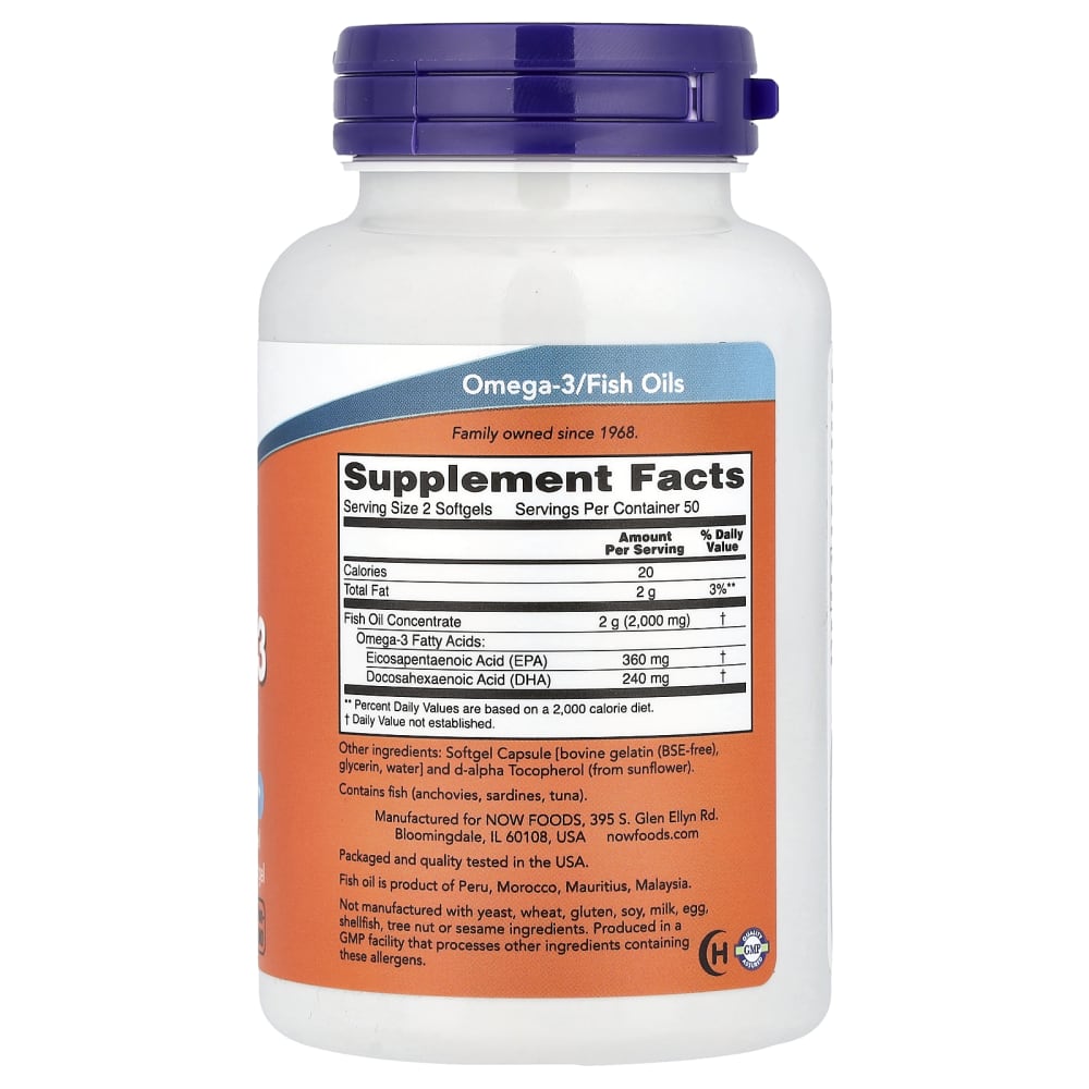 NOW Foods – Omega-3 Fish Oil 1000 mg – 100 Softgels – vue supplémentaire