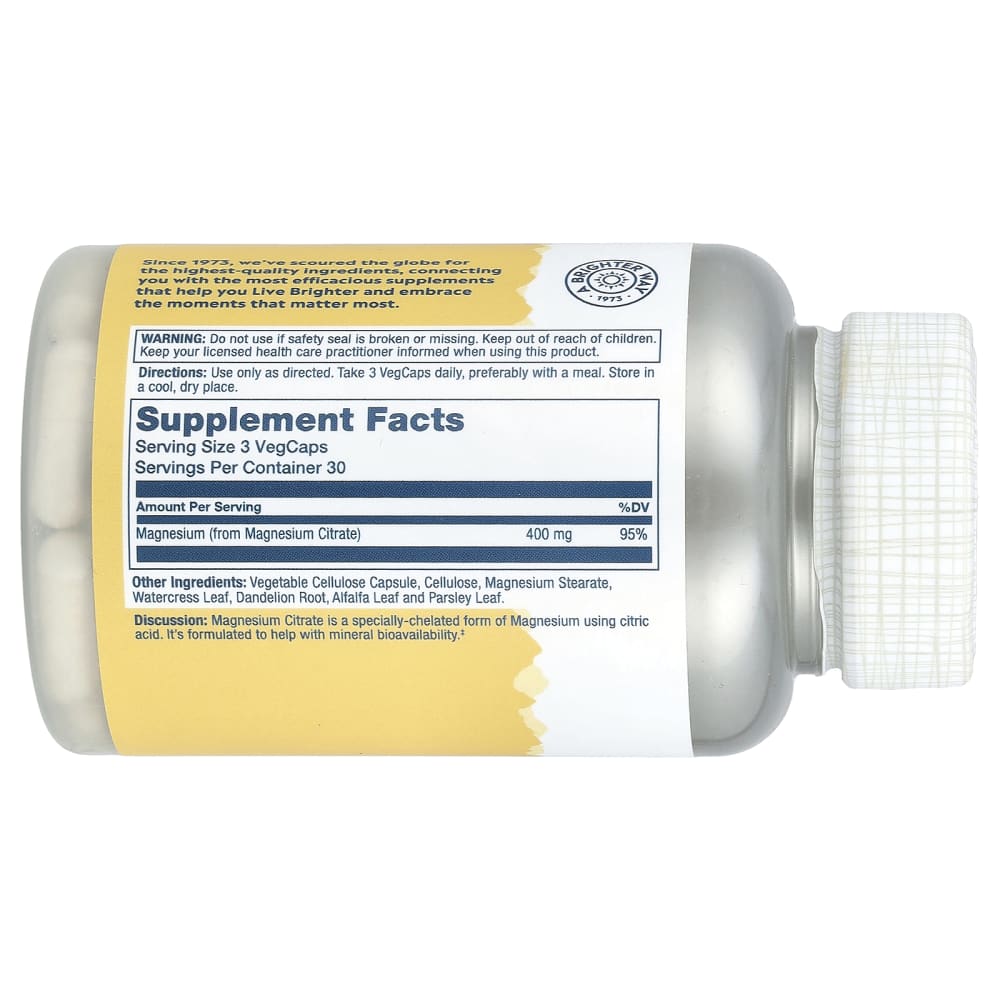 Solaray Citrate de magnésium, 400 mg, 90 capsules – vue supplémentaire
