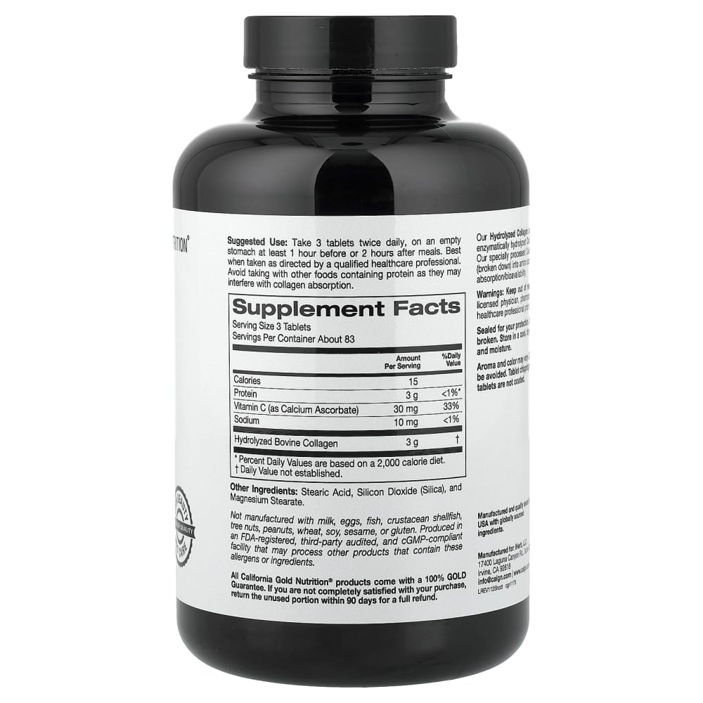 California Gold Nutrition Hydrolyzed Collagen Peptides with Vitamin C – 250 comprimés (Tablets) – vue supplémentaire