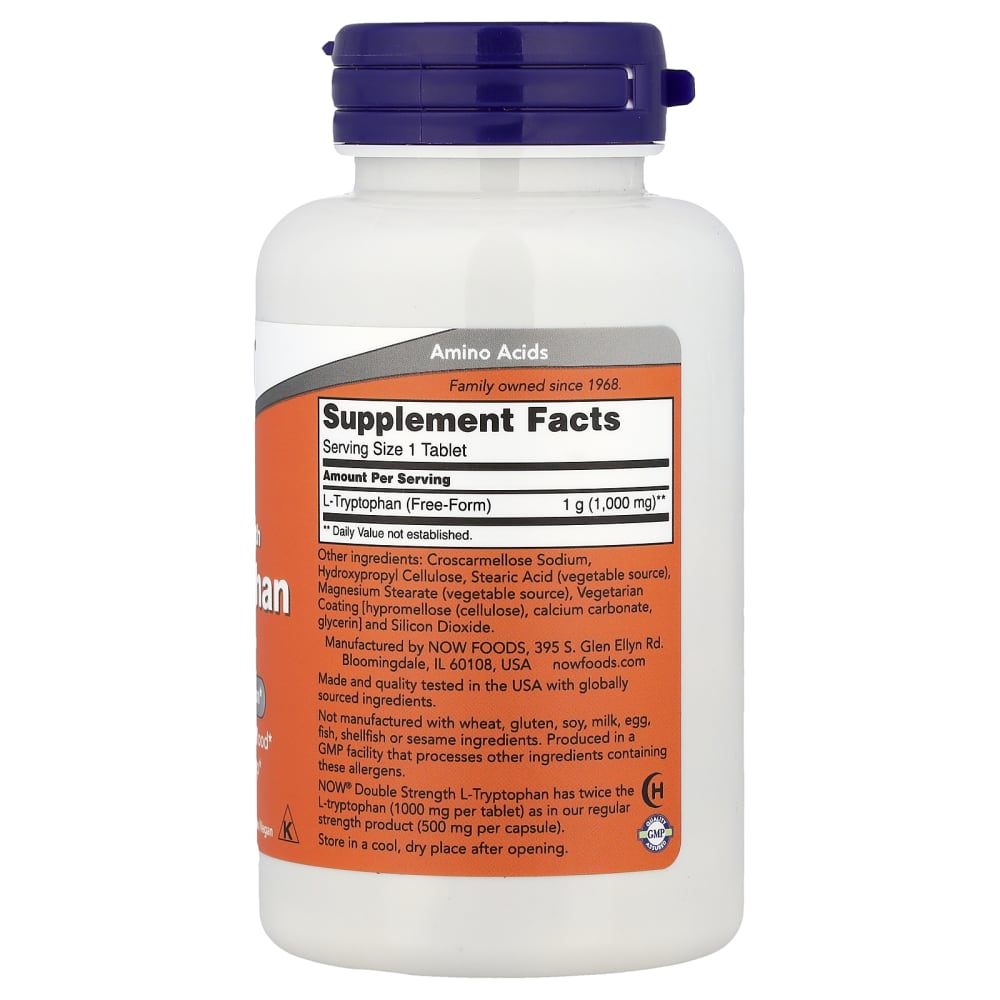 NOW Foods Double Strength L-Tryptophan 1000 mg (60 Comprimés) – vue supplémentaire