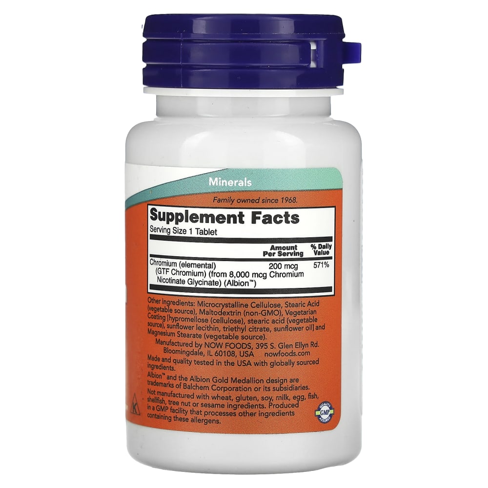 NOW Foods GTF Chromium 200 mcg – 100 comprimés – vue supplémentaire