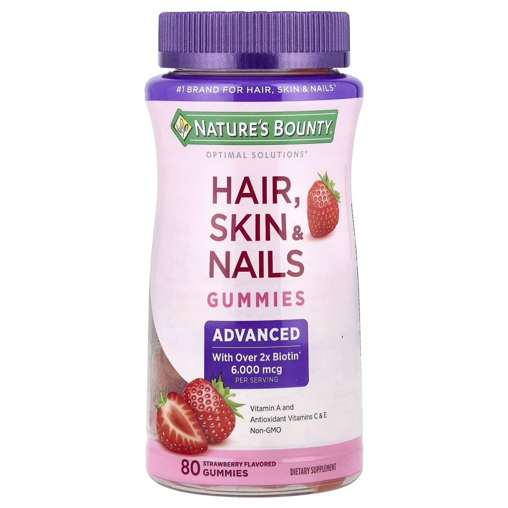 Nature's Bounty Optimal Solutions Advanced Hair, Skin & Nails Gummies – 80 gommes (Strawberry Flavored Gummies) – photo produit