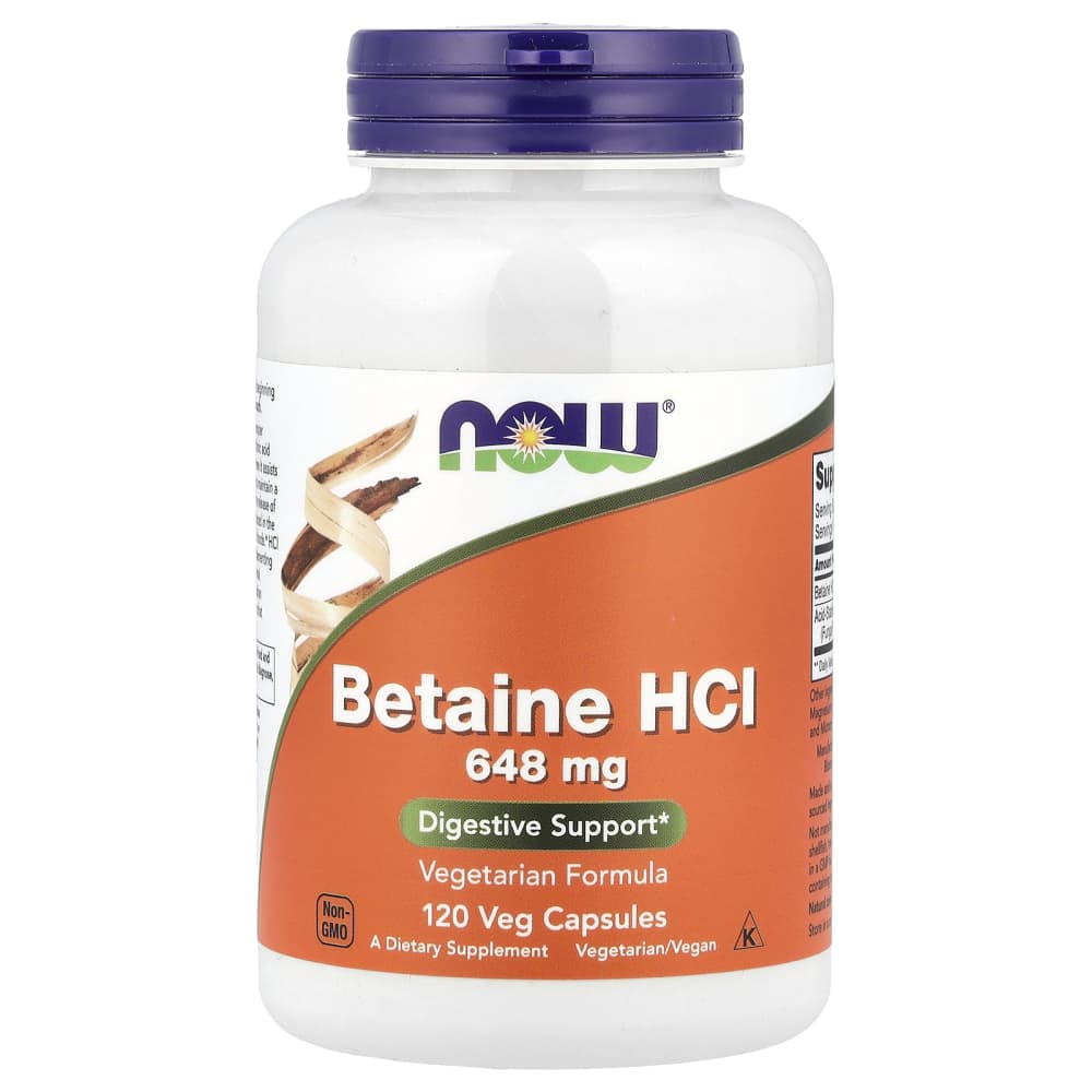 NOW Foods Betaine HCl 648 mg – 120 gélules végétales (Veg Capsules) – photo produit