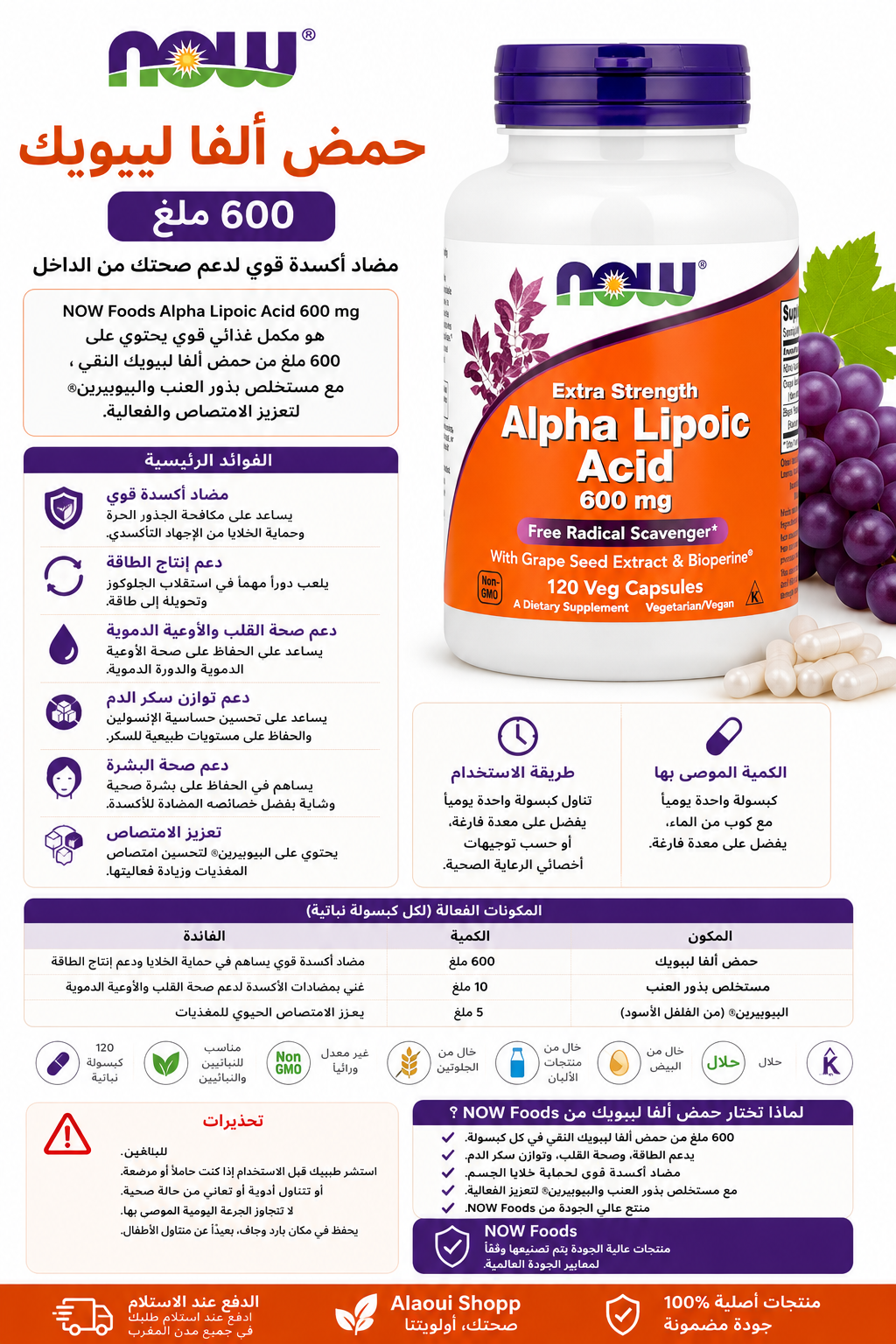 NOW Foods – Acide Alpha-Lipoïque 600 mg – informations complémentaires