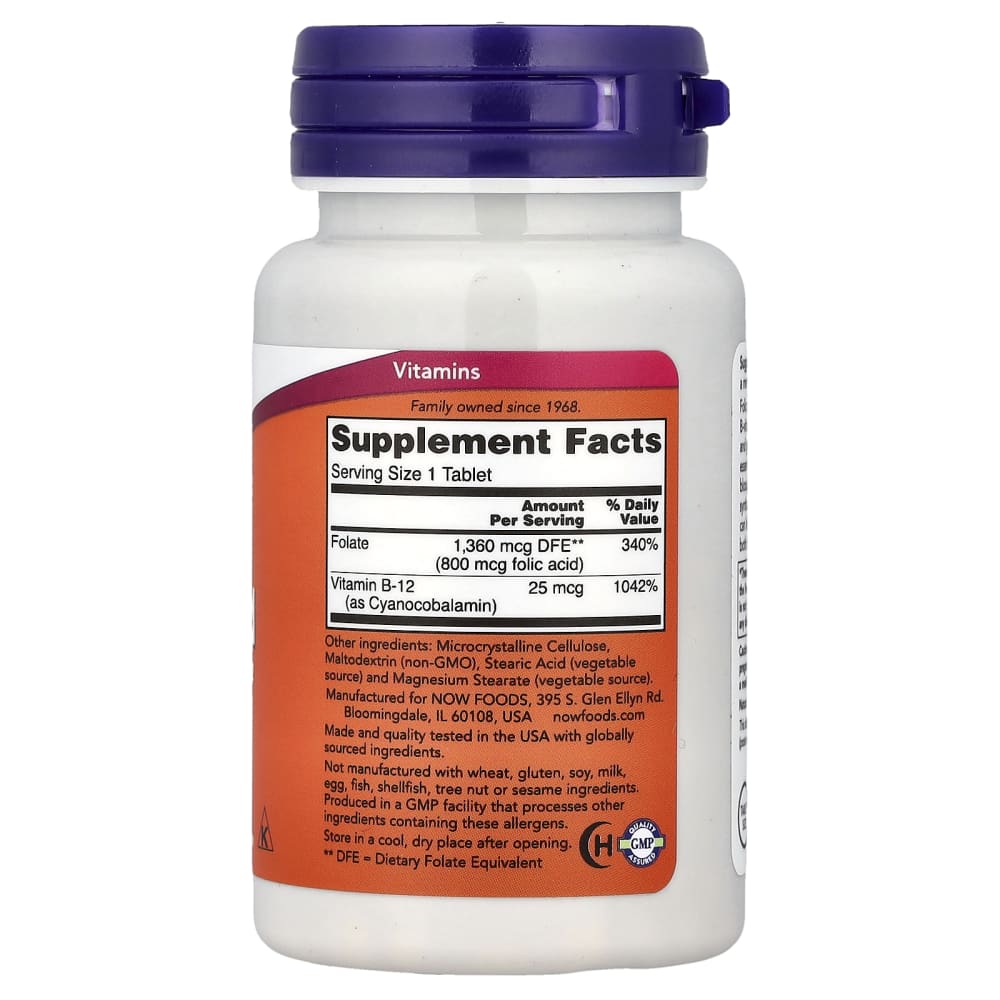 NOW Foods Folic Acid 800 mcg avec Vitamine B-12 (250 Comprimés) – vue supplémentaire