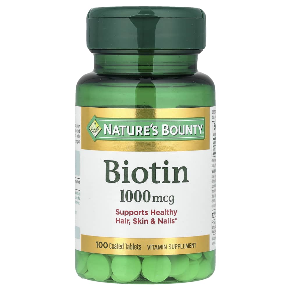 Nature's Bounty Biotin 1000 mcg – 100 comprimés enrobés (Coated Tablets) – photo produit