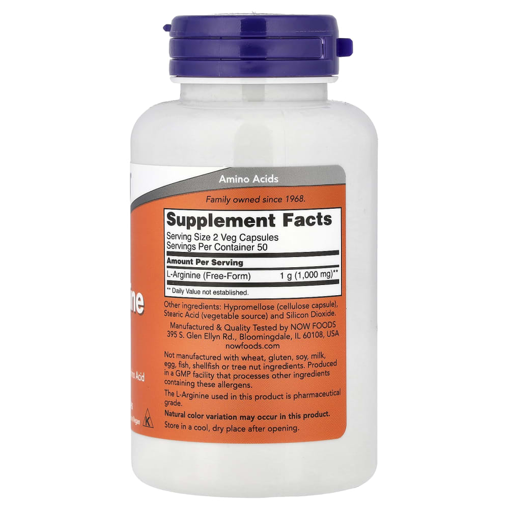 NOW Foods – L-Arginine 500 mg – 100 capsules végétales – vue supplémentaire