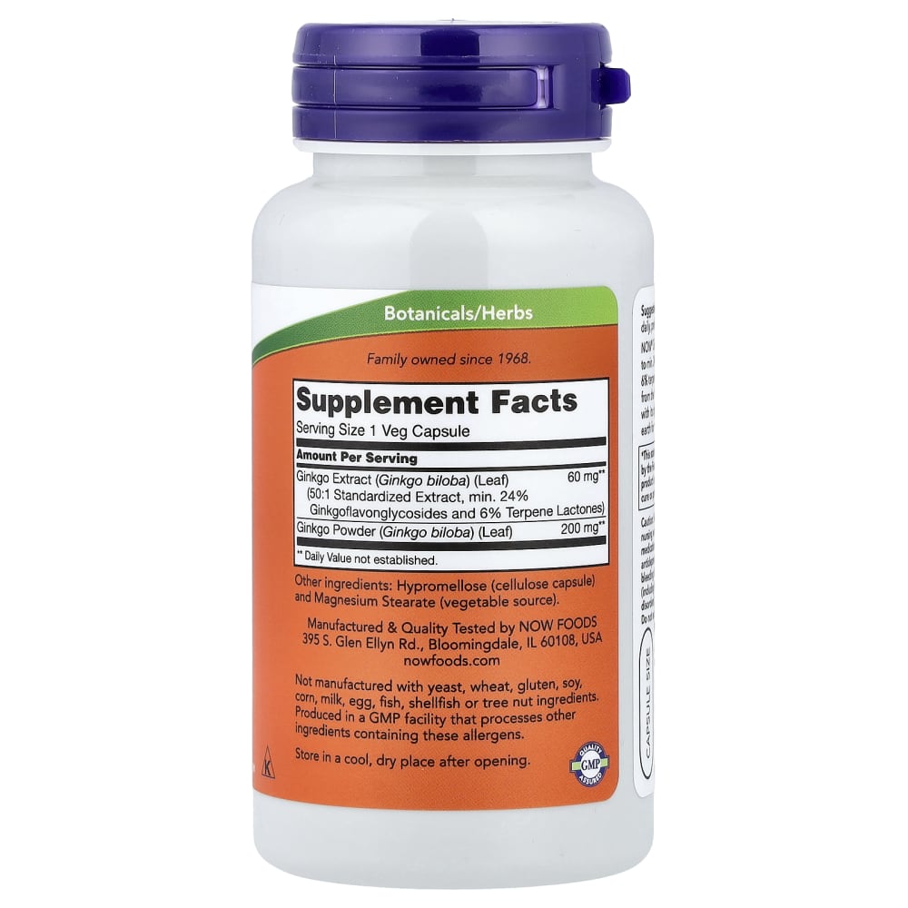 NOW Foods Ginkgo Biloba 60 mg – 60 gélules végétales – vue supplémentaire