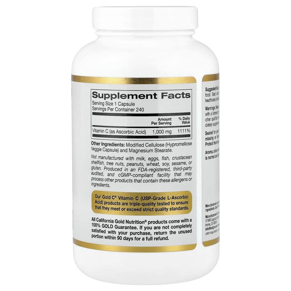 California Gold Nutrition Gold C, Vitamin C 1,000 mg – 240 gélules végétales (Veggie Capsules) – vue supplémentaire