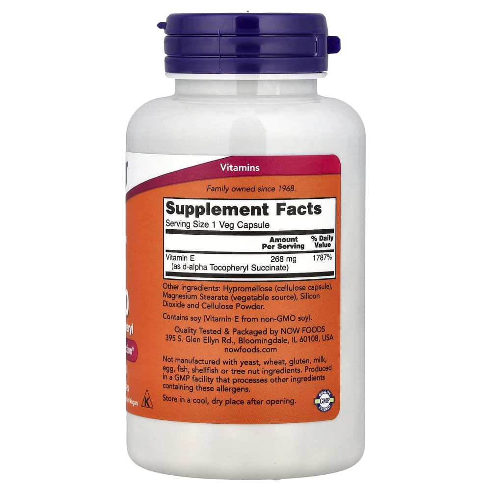 NOW Foods Dry E-400 (Vitamine E sèche) 268 mg / 400 UI – 100 capsules végétales – vue supplémentaire