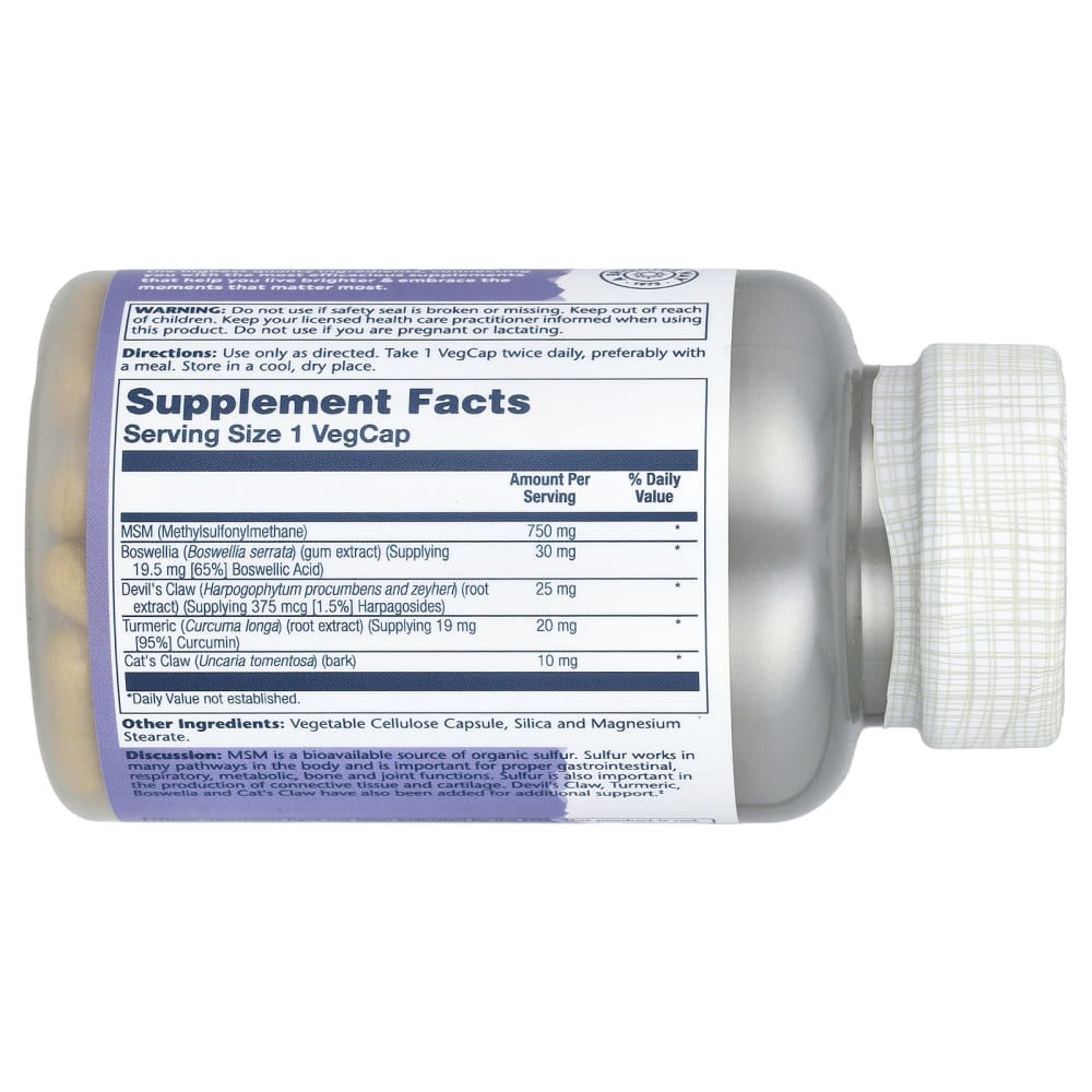 Solaray MSM with Turmeric, Boswellia & Devil's Claw 750 mg – 90 VegCaps – vue supplémentaire
