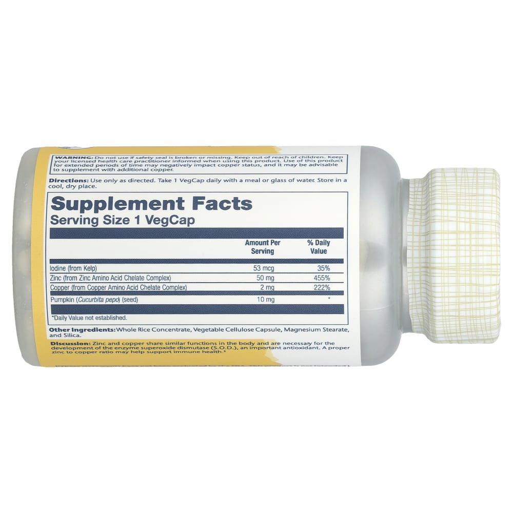 Solaray Zinc Copper – 100 VegCaps – vue supplémentaire