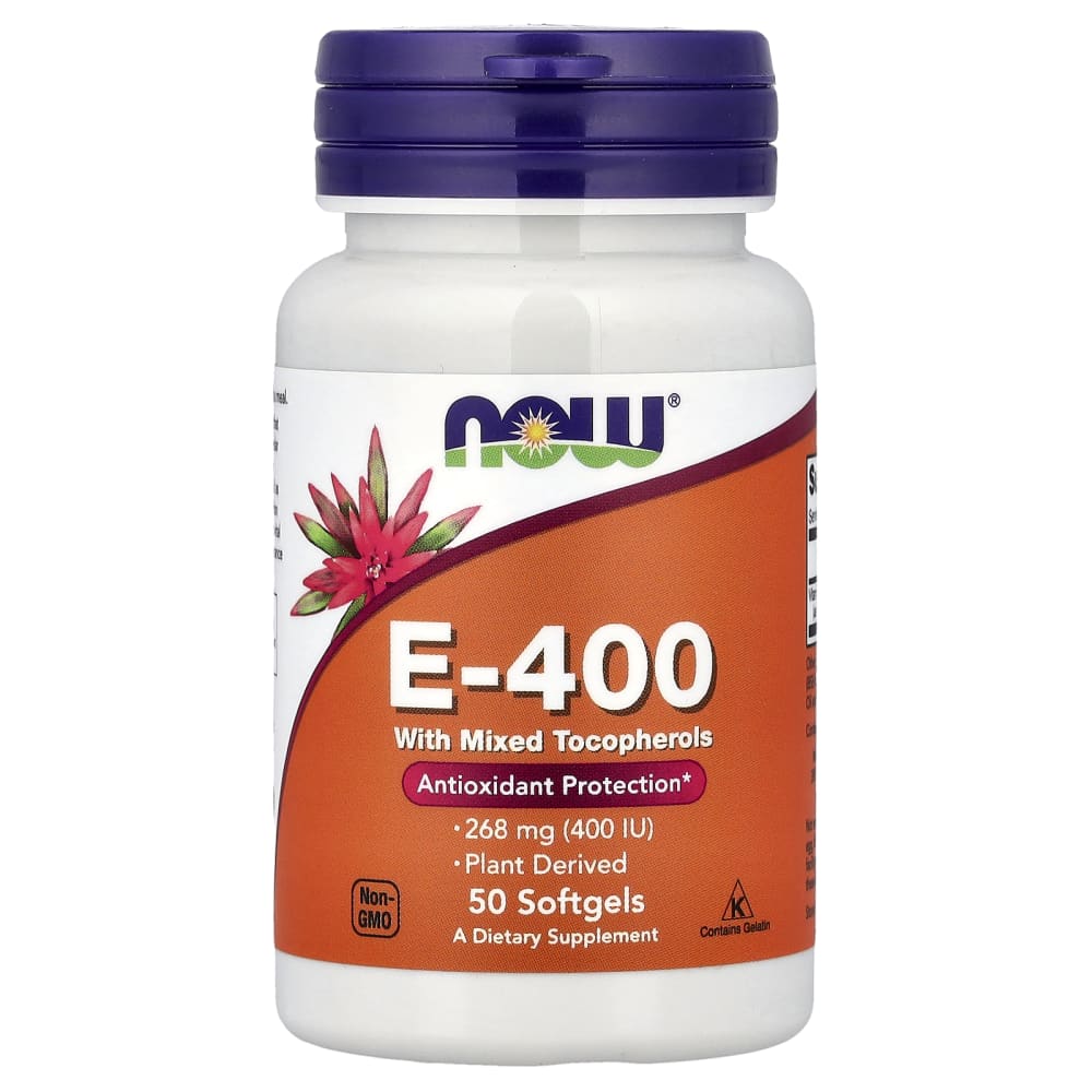 NOW Foods E-400 avec Tocophérols Mixte – 50 capsules molles (Softgels) – photo produit