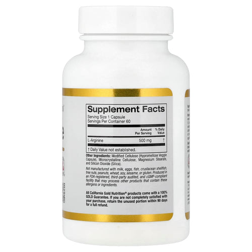 California Gold Nutrition L-Arginine 500 mg – 60 gélules végétales (Veggie Capsules) – vue supplémentaire