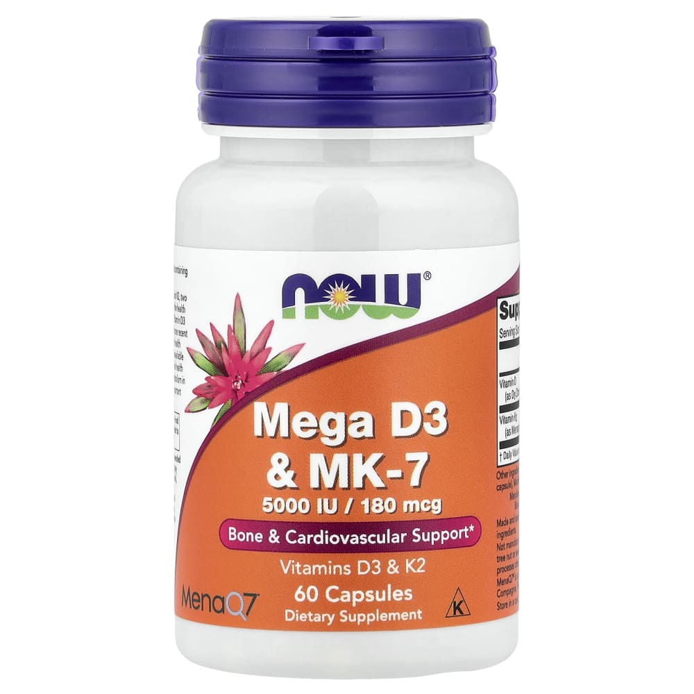 NOW Foods Mega D3 & MK-7 5000 UI / 180 mcg (60 Capsules) – photo produit