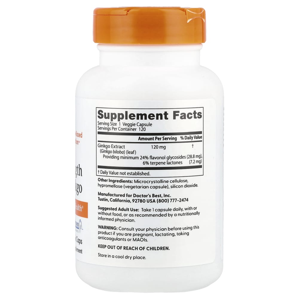 Doctor's Best Extra Strength Ginkgo 120 mg – 120 capsules végétales – vue supplémentaire