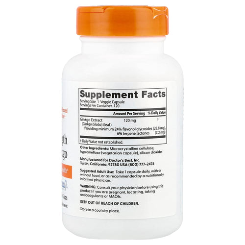 Doctor's Best Extra Strength Ginkgo 120 mg – 120 capsules végétales – vue supplémentaire