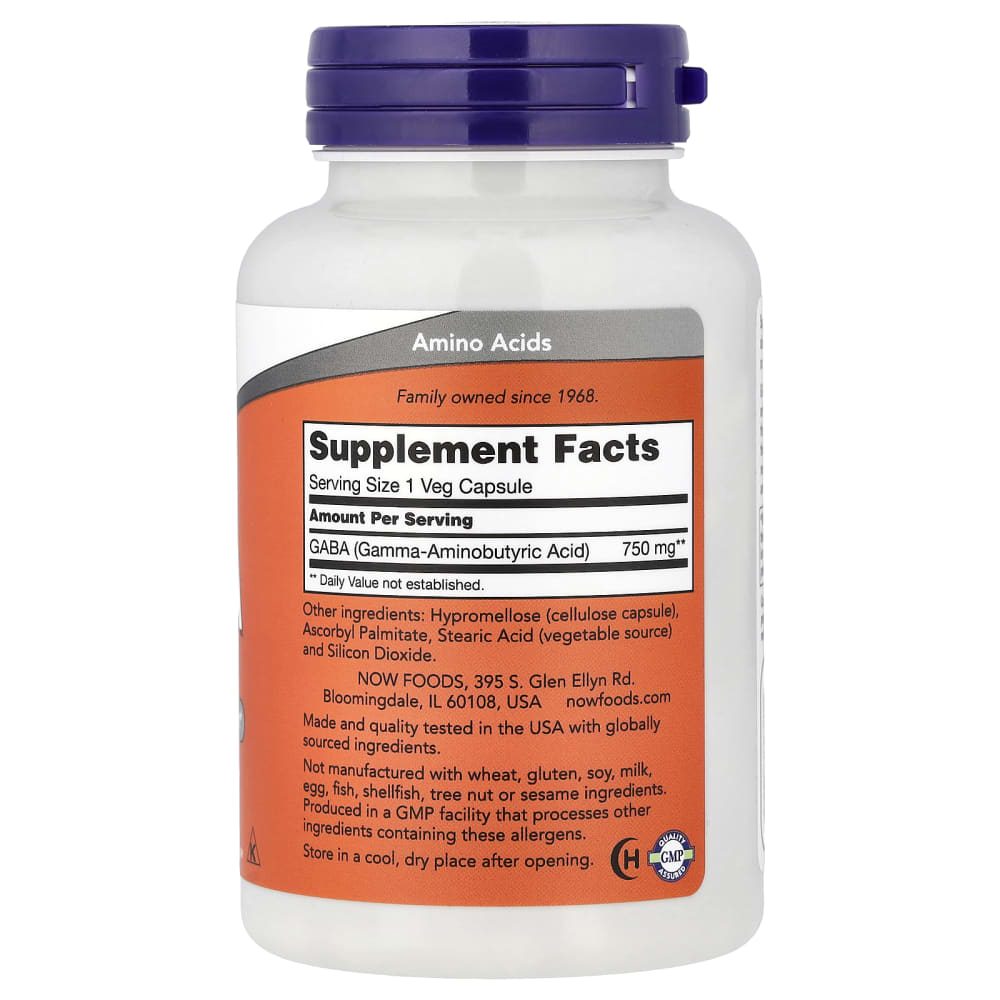 NOW Foods GABA 750 mg – 100 capsules végétales – vue supplémentaire