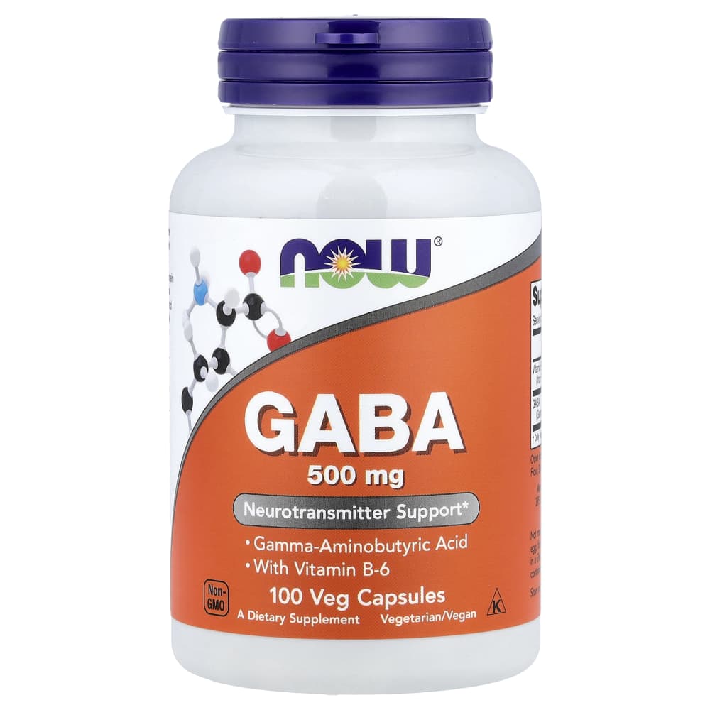 NOW Foods GABA 500 mg + Vitamin B-6 – 100 Veg Capsules – photo produit