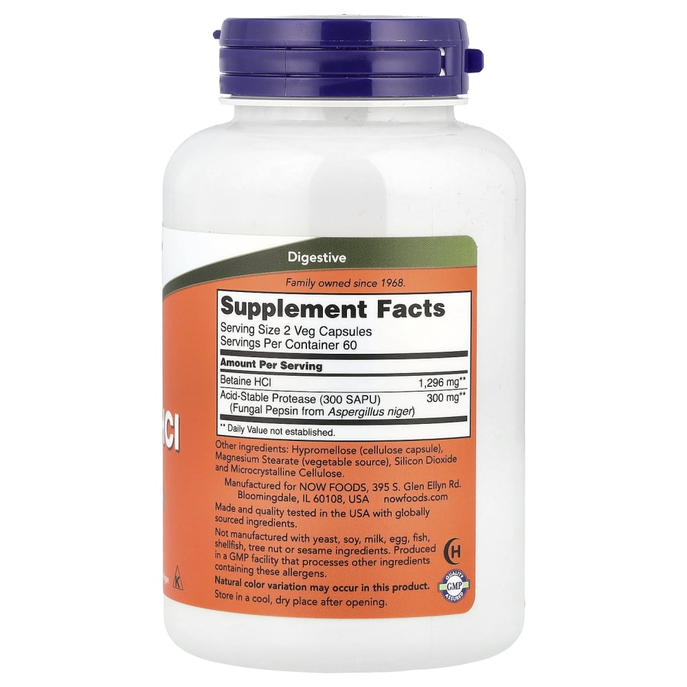 NOW Foods Betaine HCl 648 mg – 120 gélules végétales (Veg Capsules) – vue supplémentaire