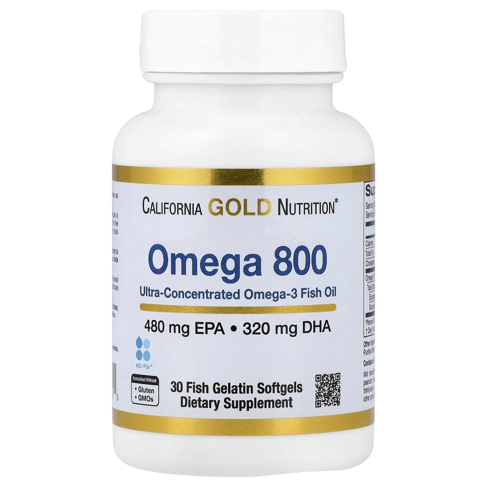 California Gold Nutrition Omega 800 – 480 mg EPA + 320 mg DHA – 30 capsules molles à base de gélatine de poisson – photo produit