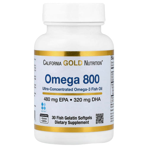 California Gold Nutrition Omega 800 – 480 mg EPA + 320 mg DHA – 30 capsules molles à base de gélatine de poisson – photo produit