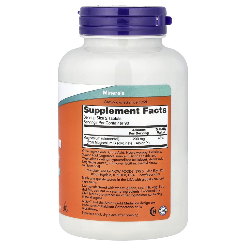 NOW Foods Magnesium Glycinate (180 Comprimés) – vue supplémentaire