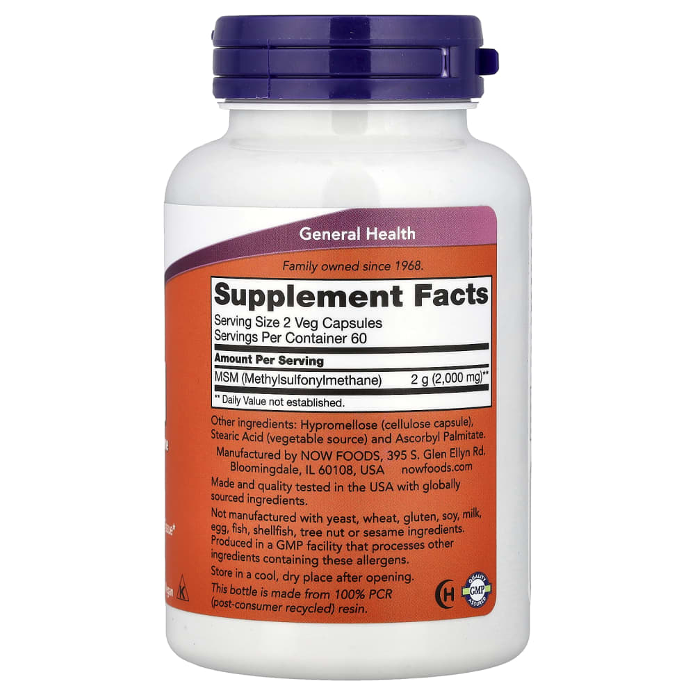 NOW Foods MSM 1000 mg (120 Gélules Végétales) – vue supplémentaire