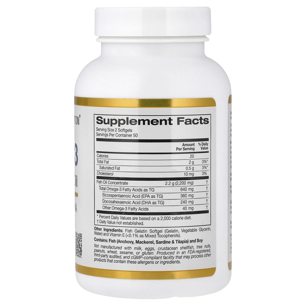 California Gold Nutrition Omega 3 Premium Fish Oil 100 Fish Gelatin Softgels – vue supplémentaire