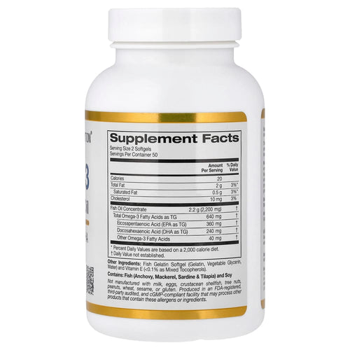 California Gold Nutrition Omega 3 Premium Fish Oil 100 Fish Gelatin Softgels – vue supplémentaire