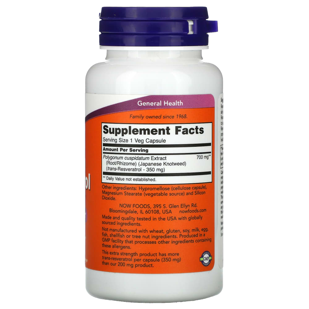 NOW Foods Extra Strength Resveratrol 350 mg – 60 capsules végétales – vue supplémentaire