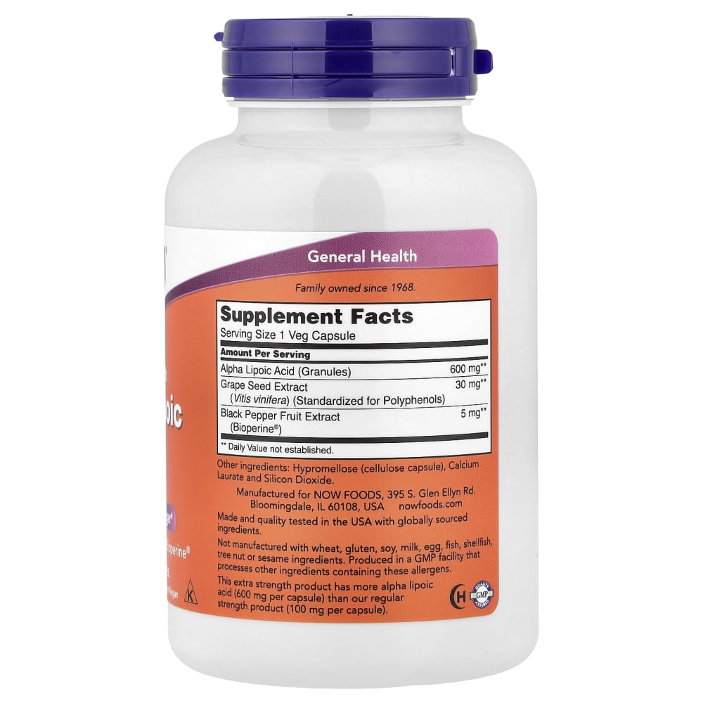 NOW Foods – Acide Alpha-Lipoïque 600 mg – vue supplémentaire