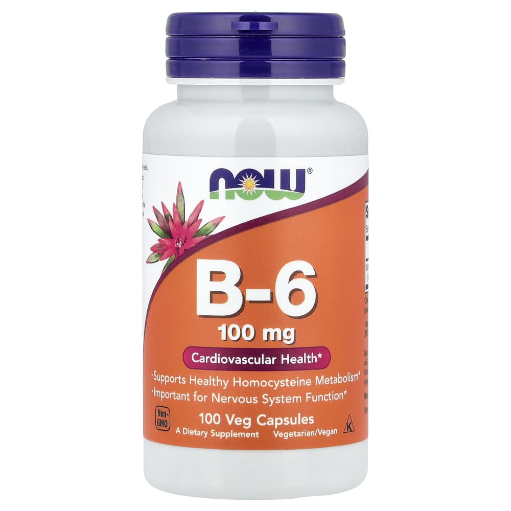NOW Foods Vitamine B-6 100 mg – 100 capsules végétales – photo produit