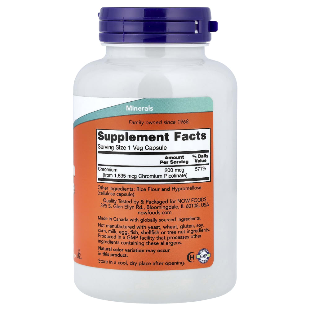 NOW Foods Chromium Picolinate 200 mcg – 250 gélules végétales (Veg Capsules) – vue supplémentaire