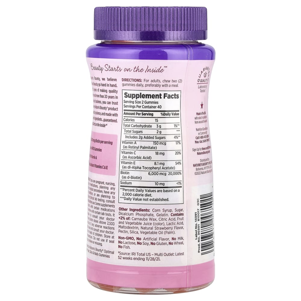 Nature's Bounty Optimal Solutions Advanced Hair, Skin & Nails Gummies – 80 gommes (Strawberry Flavored Gummies) – vue supplémentaire