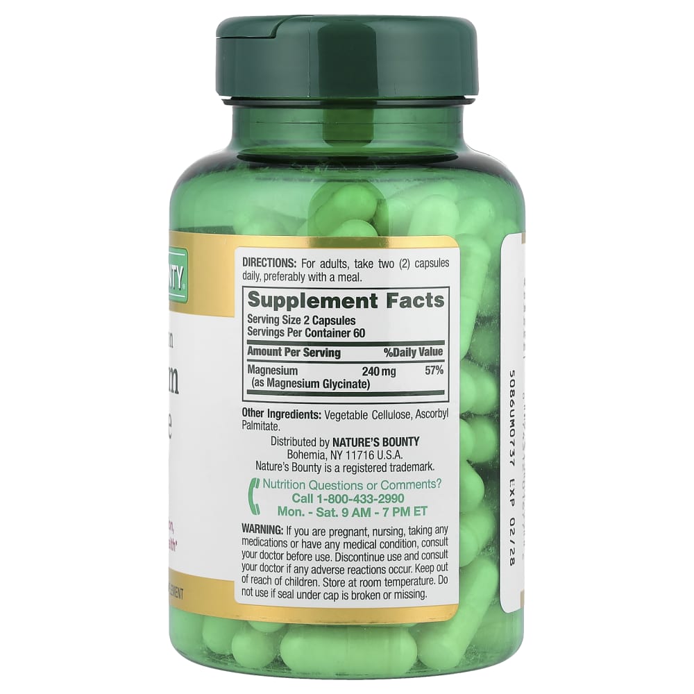 Nature's Bounty High Absorption Magnesium Glycinate 240 mg – 120 gélules (Capsules) – vue supplémentaire