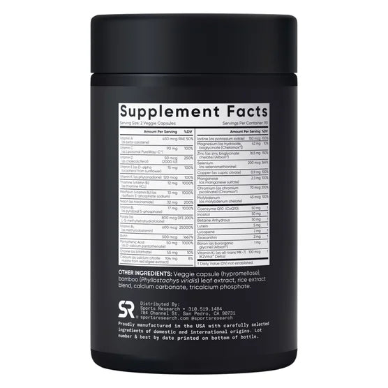 Sports Research Advanced Multivitamin – 23 nutriments essentiels – 180 capsules végétales