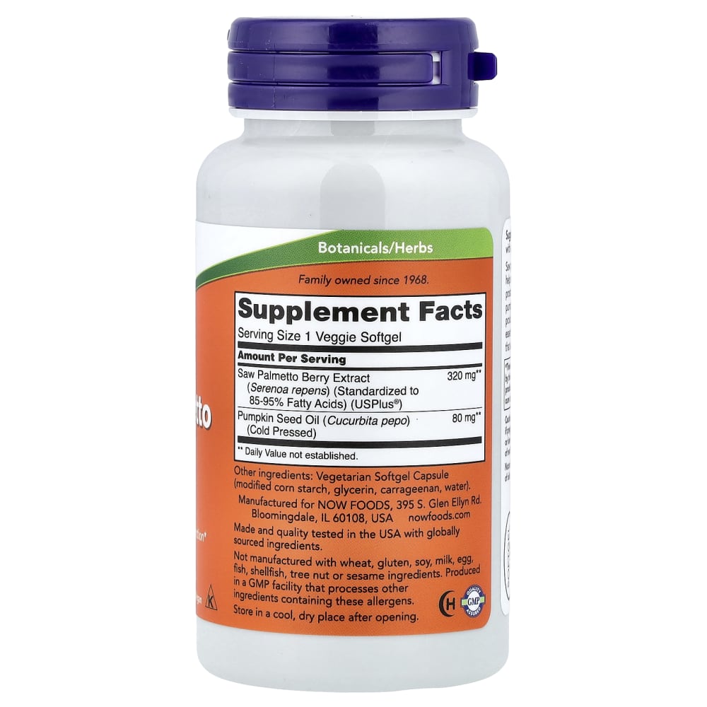 NOW Foods Saw Palmetto Extract 320 mg – 90 capsules molles végétales (Veggie Softgels) – vue supplémentaire