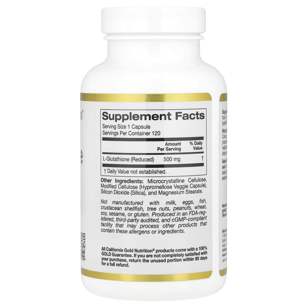 California Gold Nutrition L-Glutathione (Reduced) 500 mg – 120 gélules végétales (Veggie Capsules) – vue supplémentaire